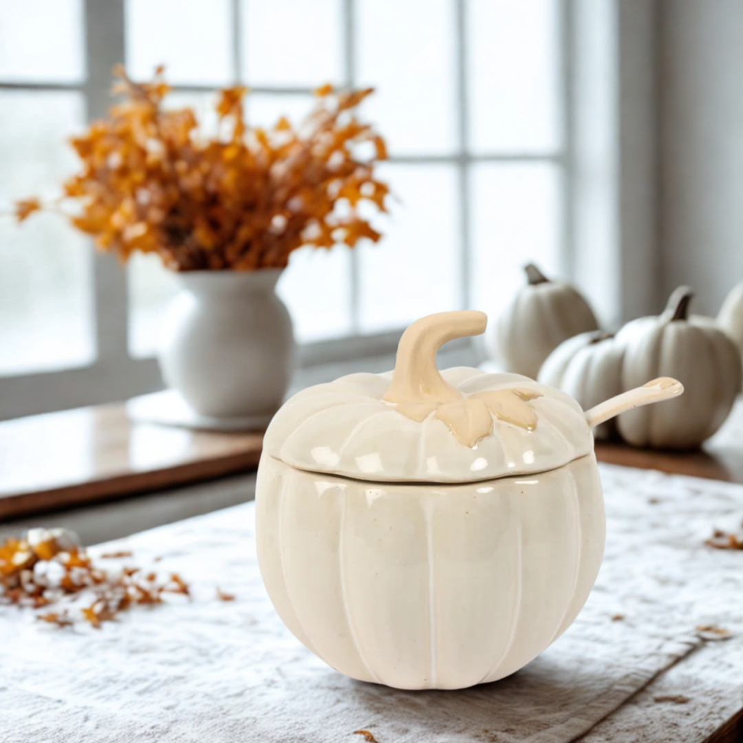 Harvest Pumpkin Covered Bowl with Spoon