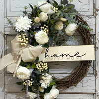 Home Sweet Home White Peony Wreath
