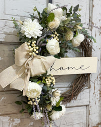 Home Sweet Home White Peony Wreath
