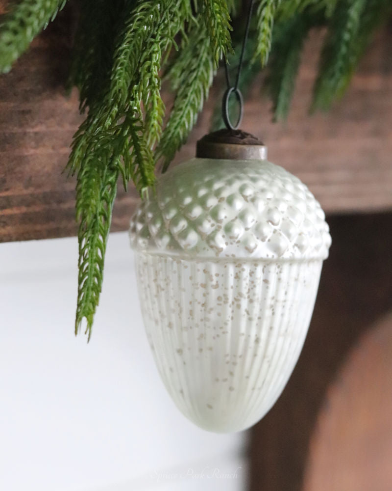 White Mercury Glass Acorn Ornament