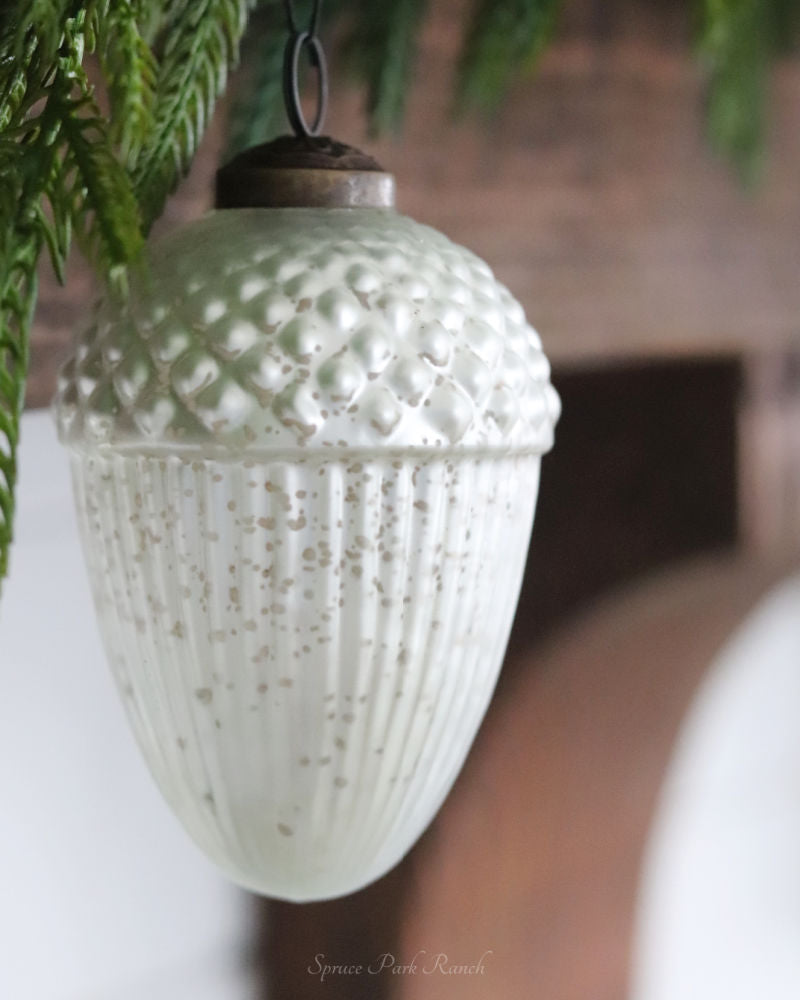White Mercury Glass Acorn Ornament