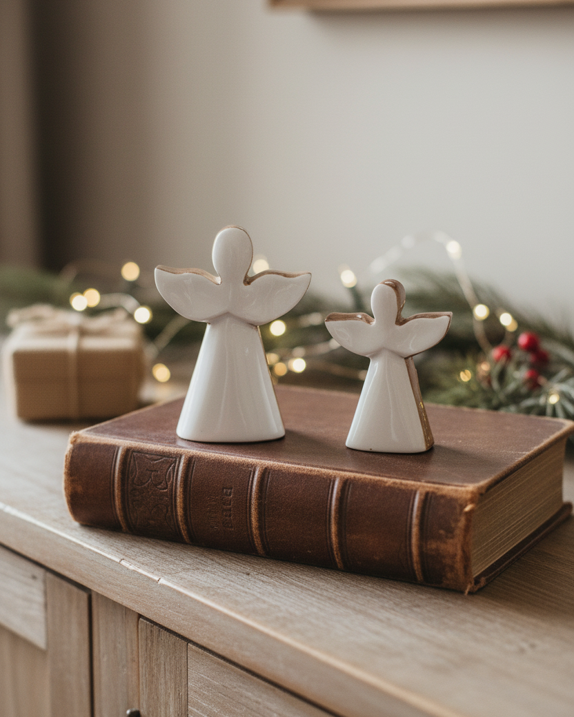 White Enamel Angel Wood Block