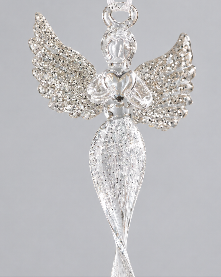 Glass Icicle Angel Ornament 12"H