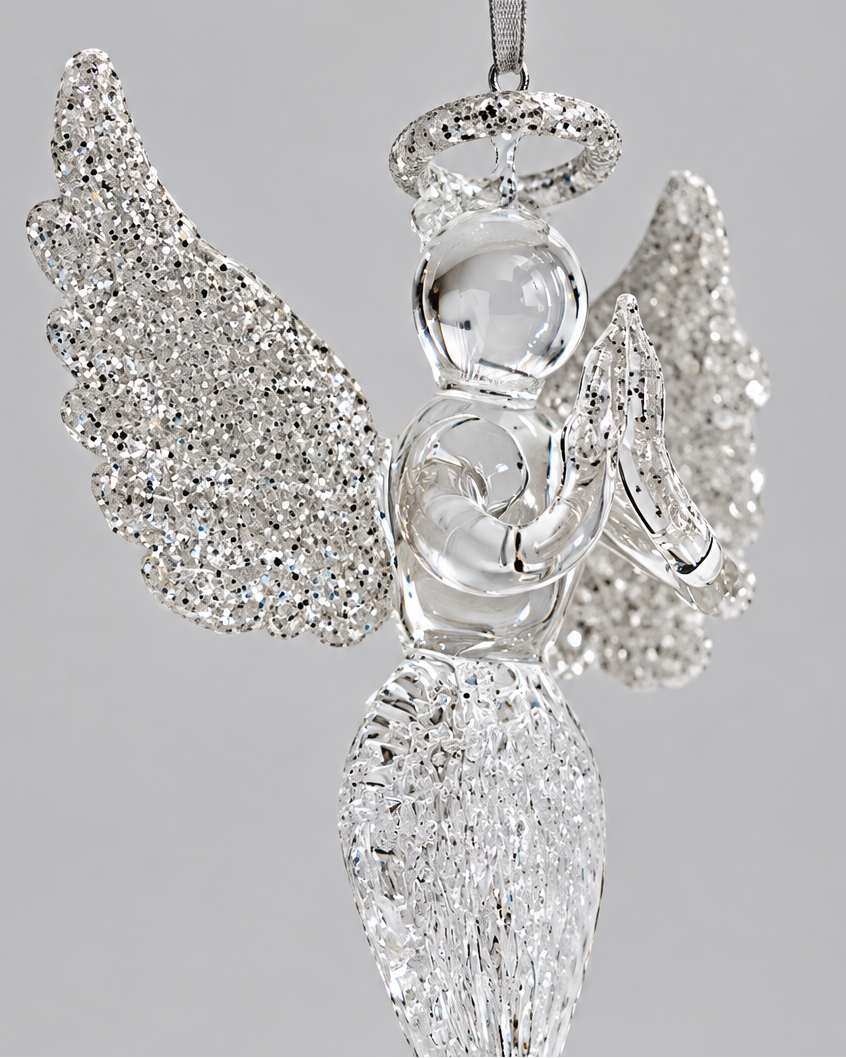 Glass Icicle Angel Ornament 12"H