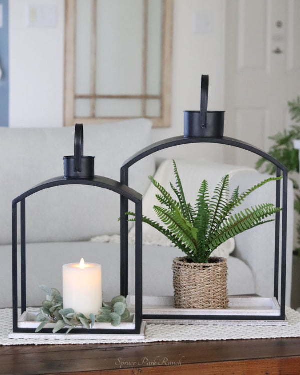 Black Framed Arch Top Open Lantern