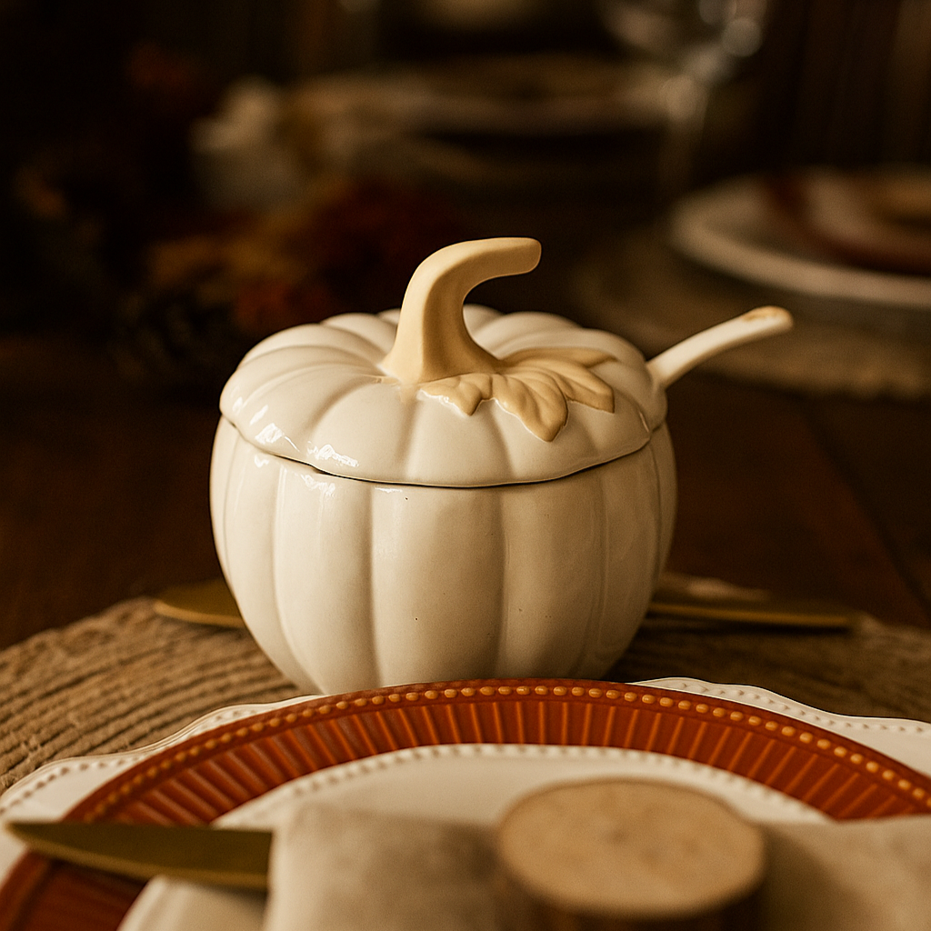 Harvest Pumpkin Covered Bowl with Spoon