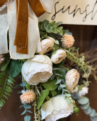 Hello Sunshine White Peony and Peach Ranunculus Wreath