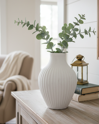 Fluted Aged White Terracotta Vase