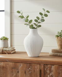 Fluted Aged White Terracotta Vase