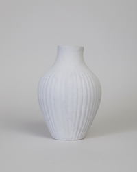 Fluted Aged White Terracotta Vase