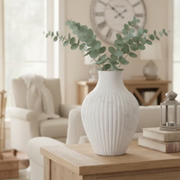 Fluted Aged White Terracotta Vase