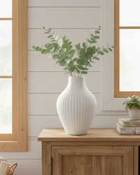 Fluted Aged White Terracotta Vase