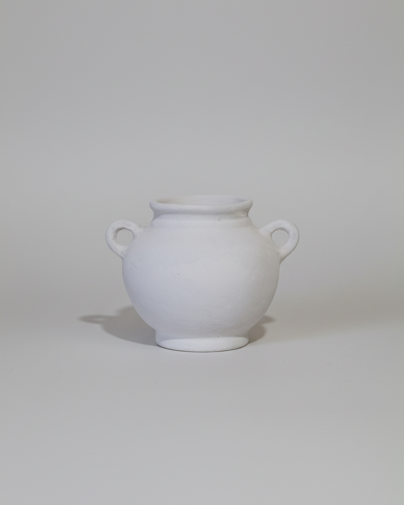 Ivory Paper Mache Terracotta Vase with Handles