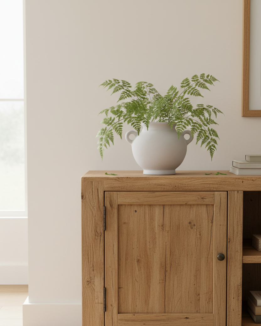 Ivory Paper Mache Terracotta Vase with Handles