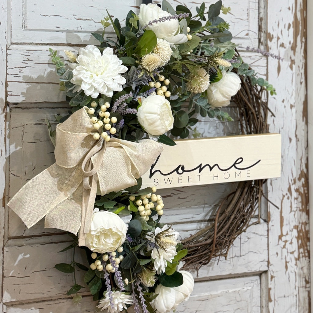 Home Sweet Home White Peony Wreath