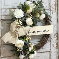 Home Sweet Home White Peony Wreath