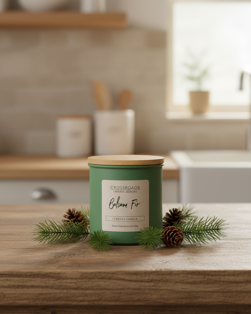 Crossroads Balsam Fir Coloured Glass Jar Candle 14oz