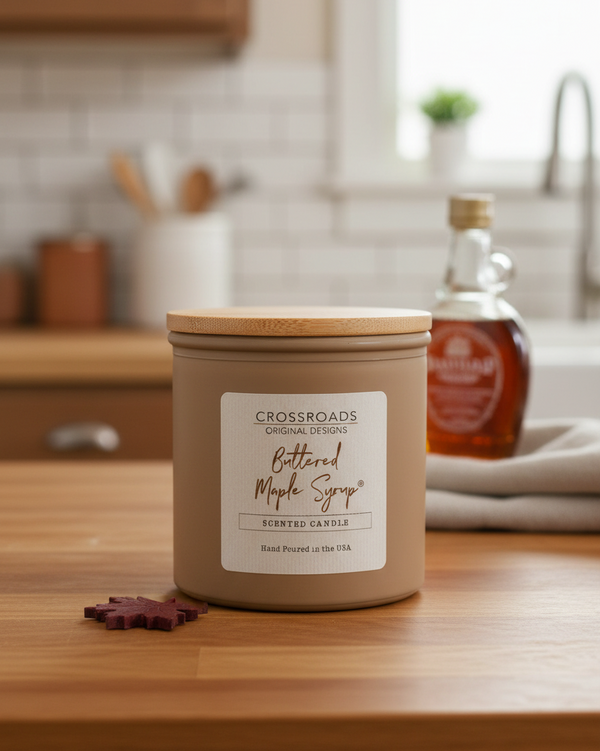 Crossroads Buttered Maple Syrup Coloured Glass Jar Candle 14oz