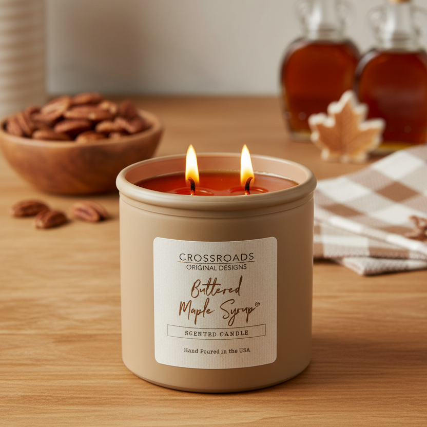 Crossroads Buttered Maple Syrup Coloured Glass Jar Candle 14oz
