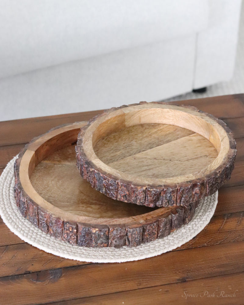 Rounded Bark Edge Wood Tray