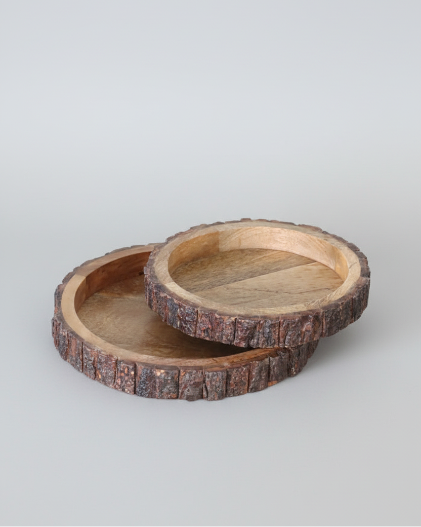 Rounded Bark Edge Wood Tray