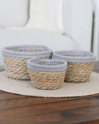 Cotton Rope Grass Mini Basket With Grey Trim