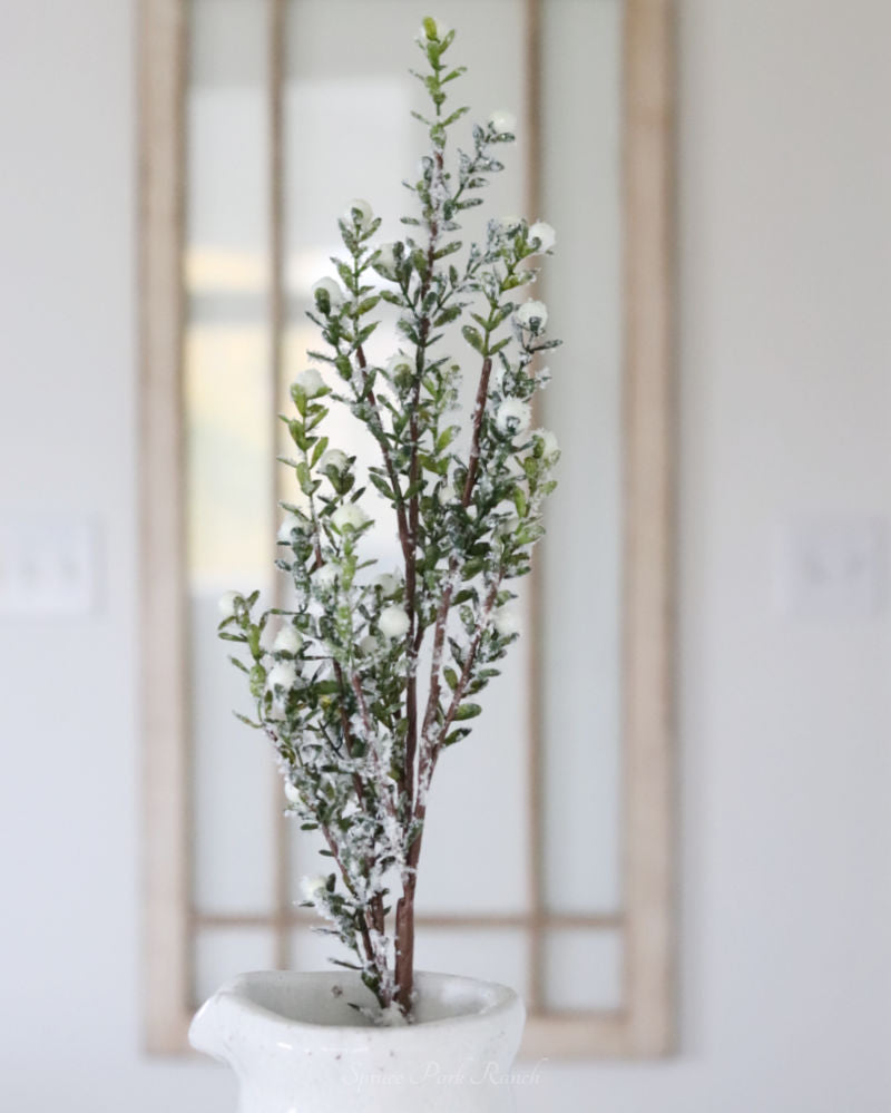 Glittered Snowy White Berry Leaf Greenery Collection