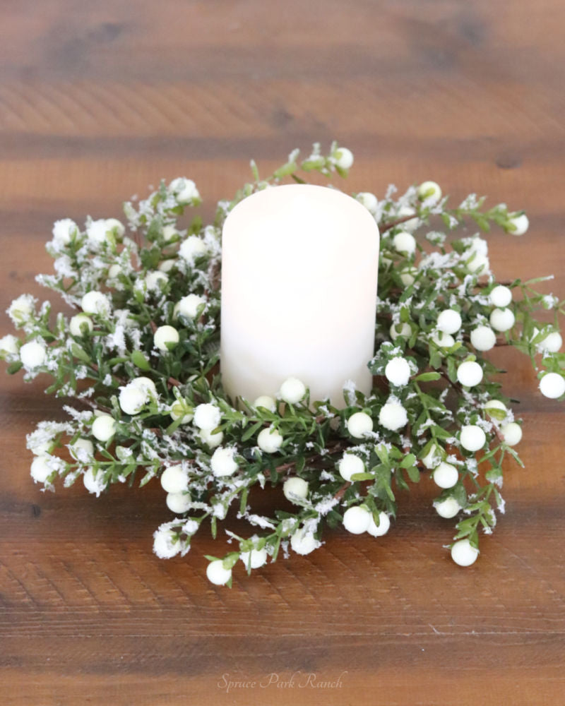 Glittered Snowy White Berry Leaf Greenery Collection
