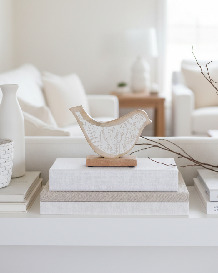 Flower-Engraved Bird on Stand