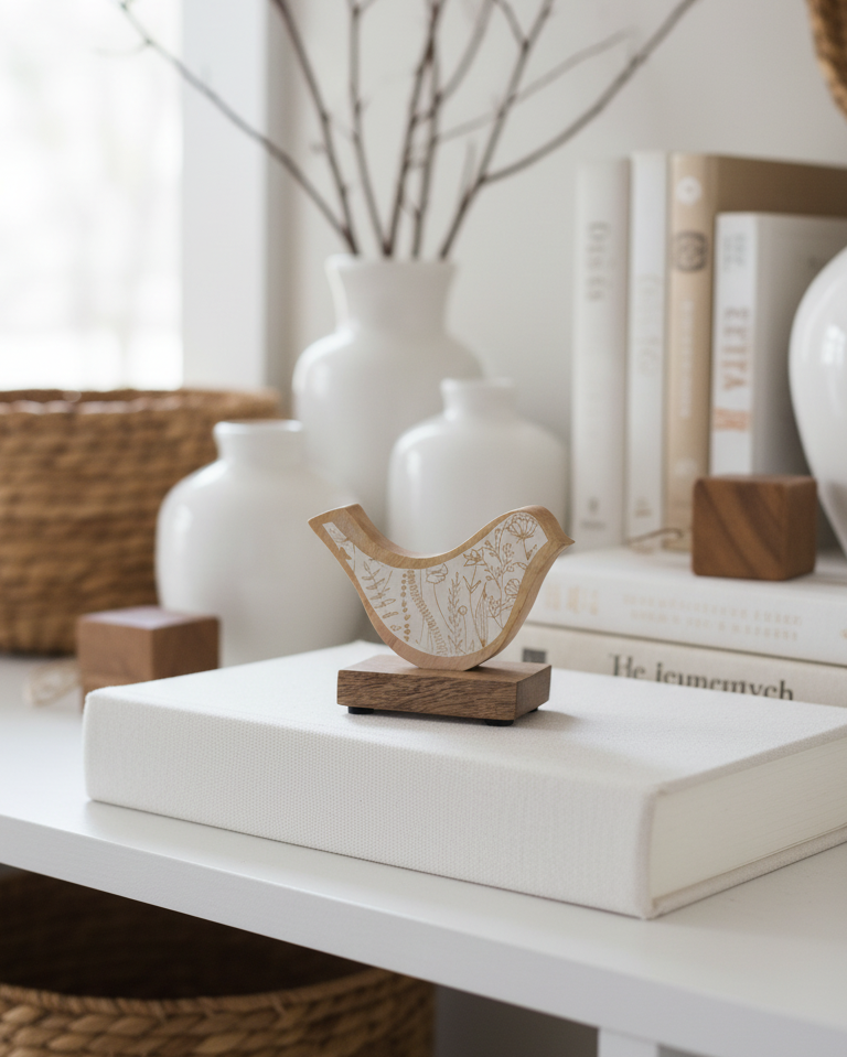 Flower-Engraved Bird on Stand