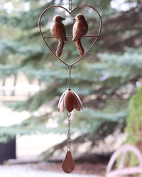 Metal Bird Duo Heart Wind Chime 26"L