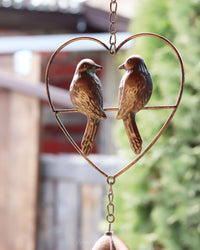 Metal Bird Duo Heart Wind Chime 26"L
