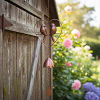 Metal Bird Duo Heart Wind Chime 26"L