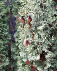 Metal Bird Duo Heart Wind Chime 26"L