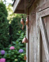 Metal Bird Duo Heart Wind Chime 26"L
