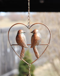Metal Bird Duo Heart Wind Chime 26"L