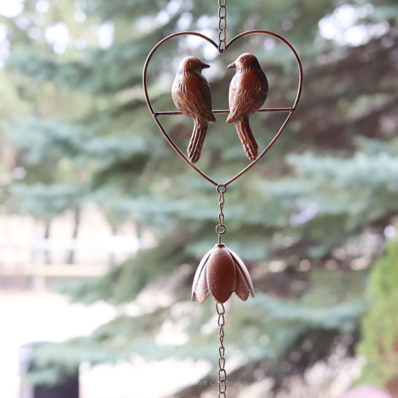 Metal Bird Duo Heart Wind Chime 26"L