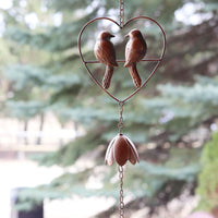 Metal Bird Duo Heart Wind Chime 26"L
