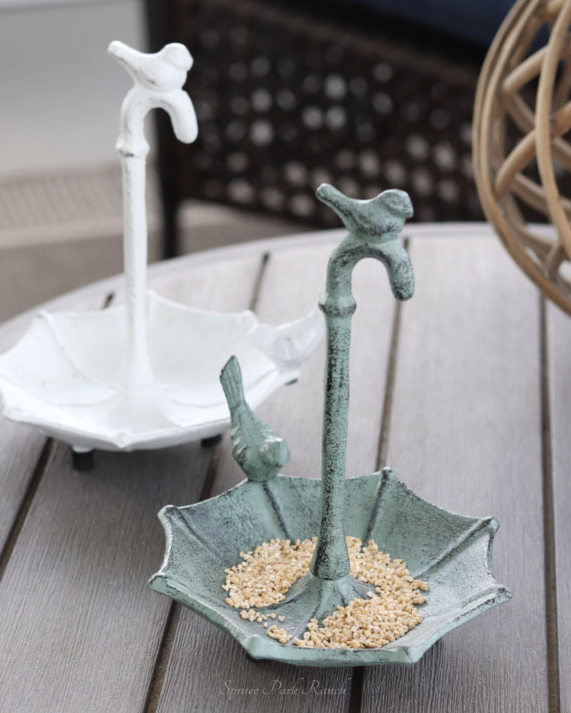 Iron Umbrella With Birds Tabletop Feeder