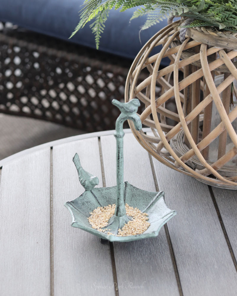 Iron Umbrella With Birds Tabletop Feeder