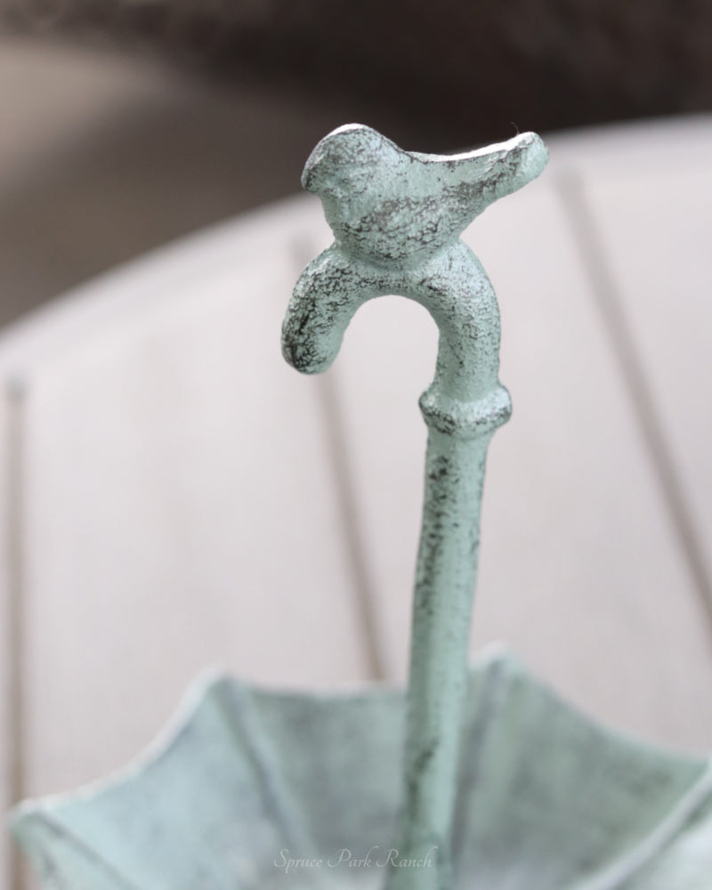 Iron Umbrella With Birds Tabletop Feeder
