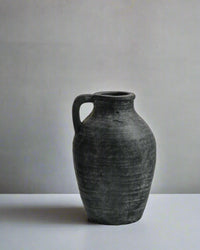 Black Terracotta Textured Vase with Handle