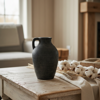 Black Terracotta Textured Vase with Handle