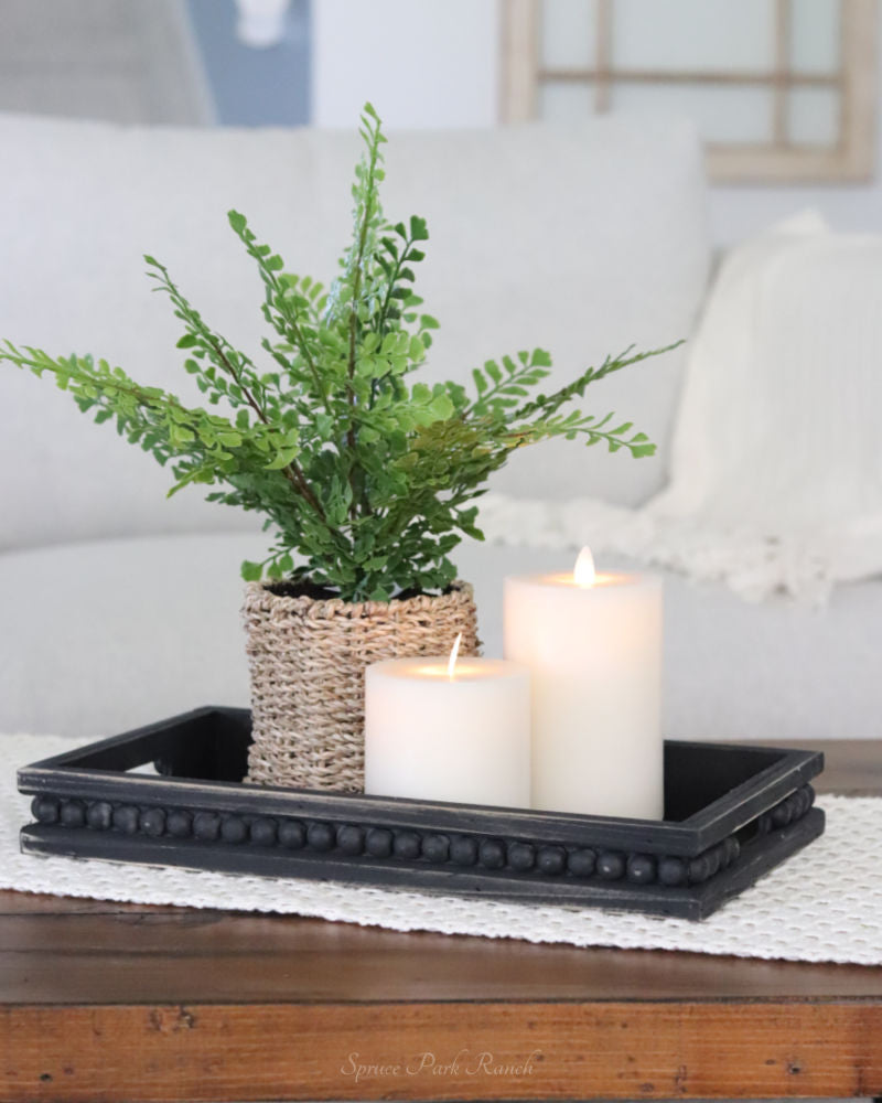 Rectangular Beaded Black Wood Tray