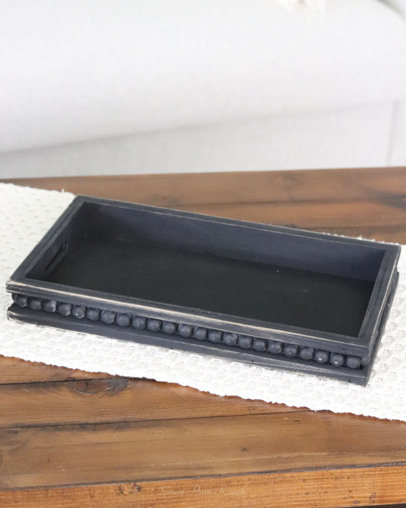 Rectangular Beaded Black Wood Tray