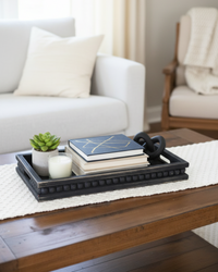 Rectangular Beaded Black Wood Tray