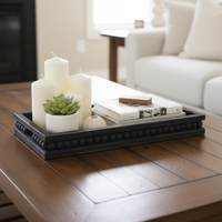 Rectangular Beaded Black Wood Tray