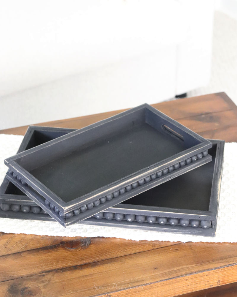 Rectangular Beaded Black Wood Tray