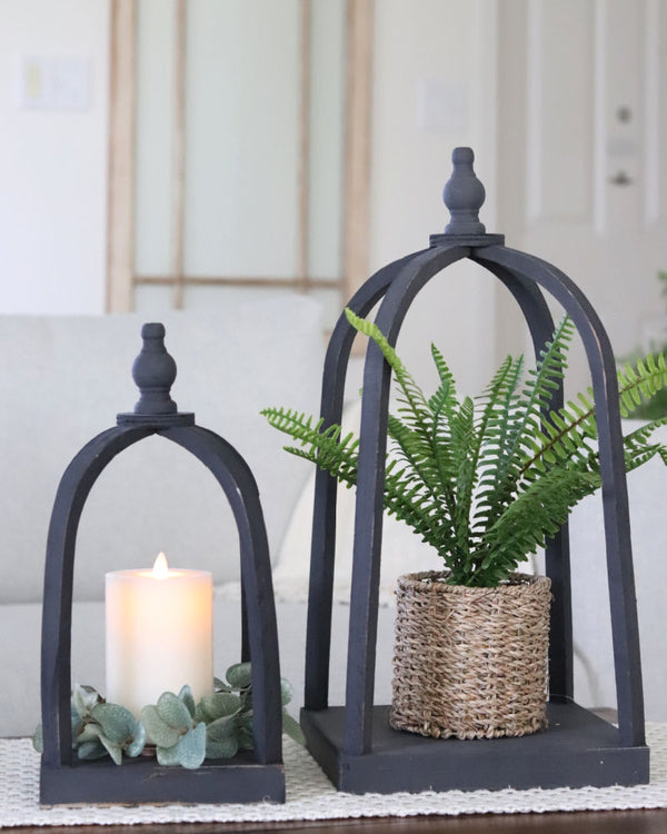 Black Curved Top Open Lantern