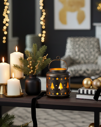 Light Up Metal Winter Lantern Black